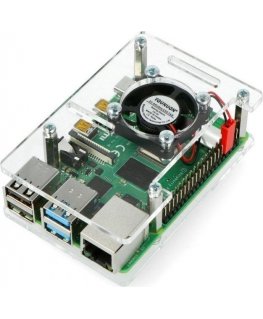 Gravlaser Raspberry Pi 4B/3B+/3B/2B dėklas, atidaromas, su ventiliatoriumi - skaidrus