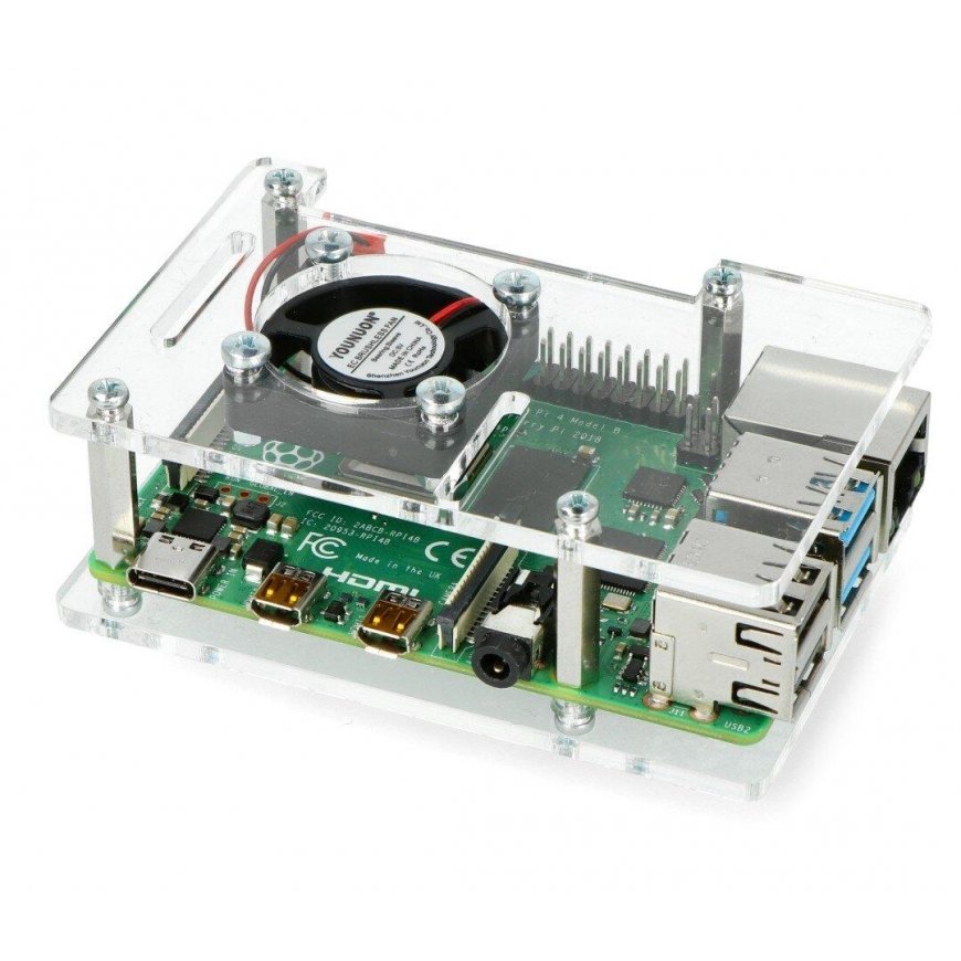 Gravlaser Raspberry Pi 4B/3B+/3B/2B case, openable, with fan - transparent – 3