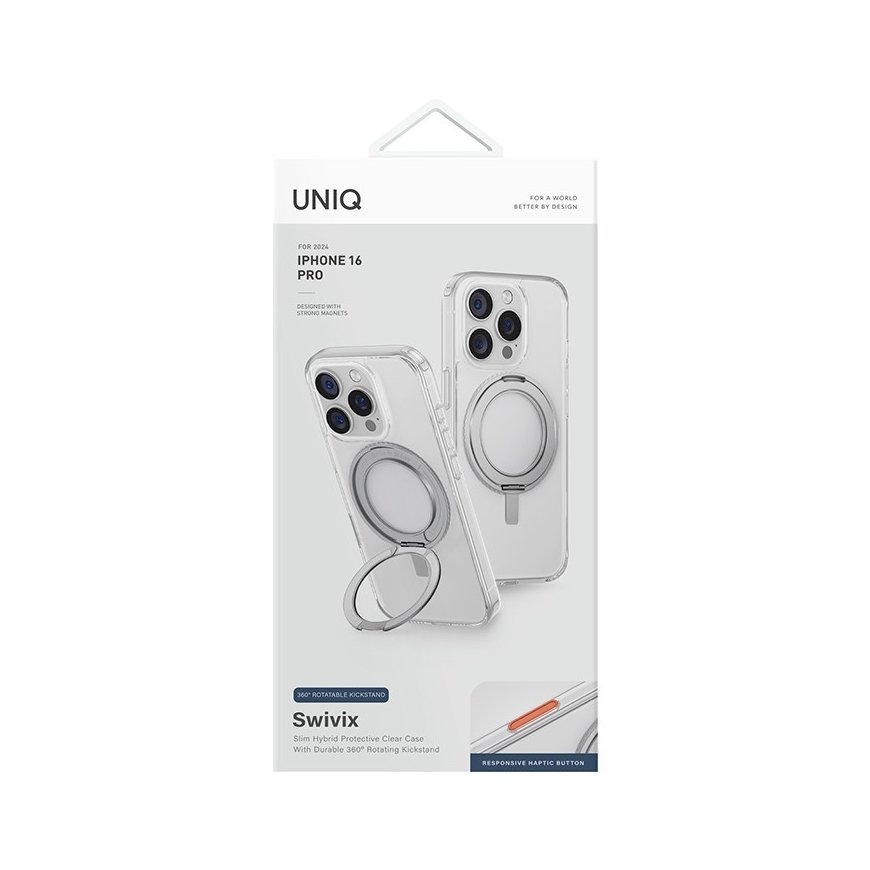 Case UNIQ Swivix for iPhone 16 Pro 360 Rotating Kickstand transp