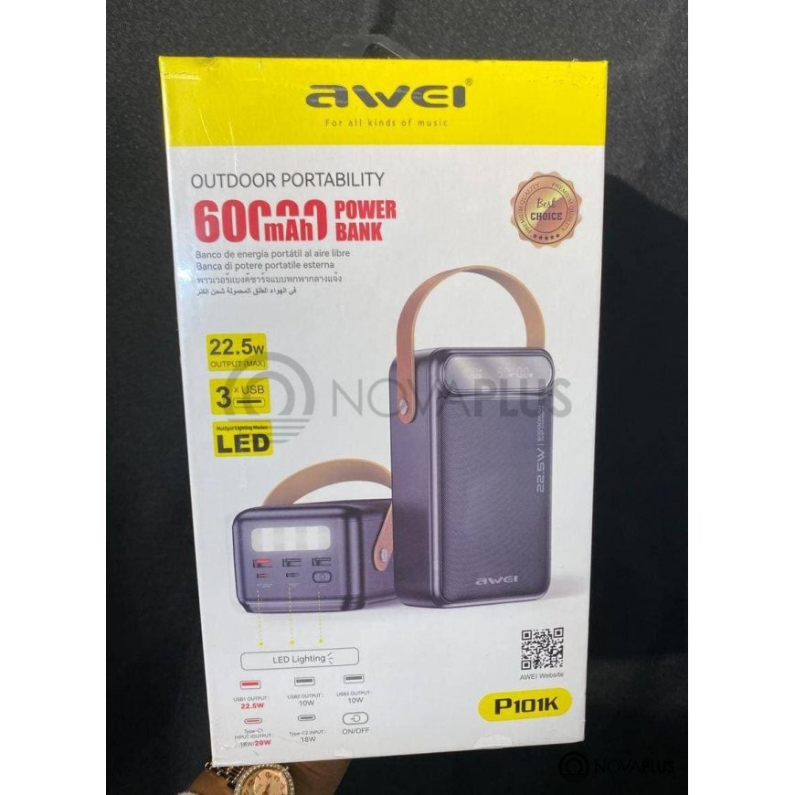 AWEI PowerBank P101K 60000mAh 22.5W czarny|black