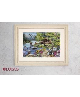 luca S Cross stitch kit Cabin By The Lake 51x34 cm SB2410