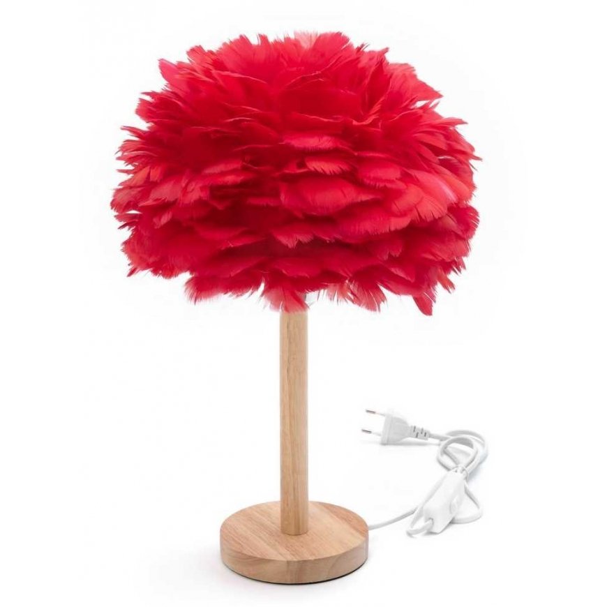 Oem Table Lamp Bedside Feather Art Deco Red CBDPH