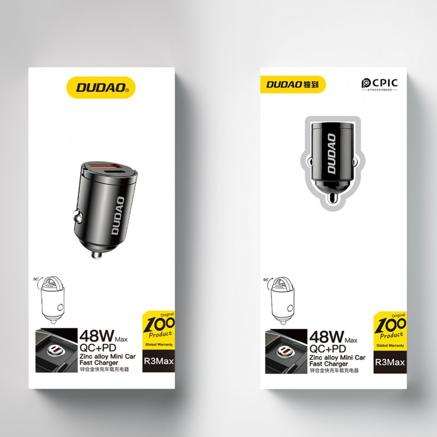 DUDAO R3MAX USB+ USB-C 48W Car Charger Универсальная Серый Прикуриватель Быстрая зарядка Авто – 2