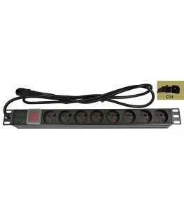 19" jakelupaneeli LEXI-Net 8x230V, ČSN, kytkin, jännitteen ilmaisin, kaapeli 1,8m, 1U, virtajohto UPS (IEC320 C14)