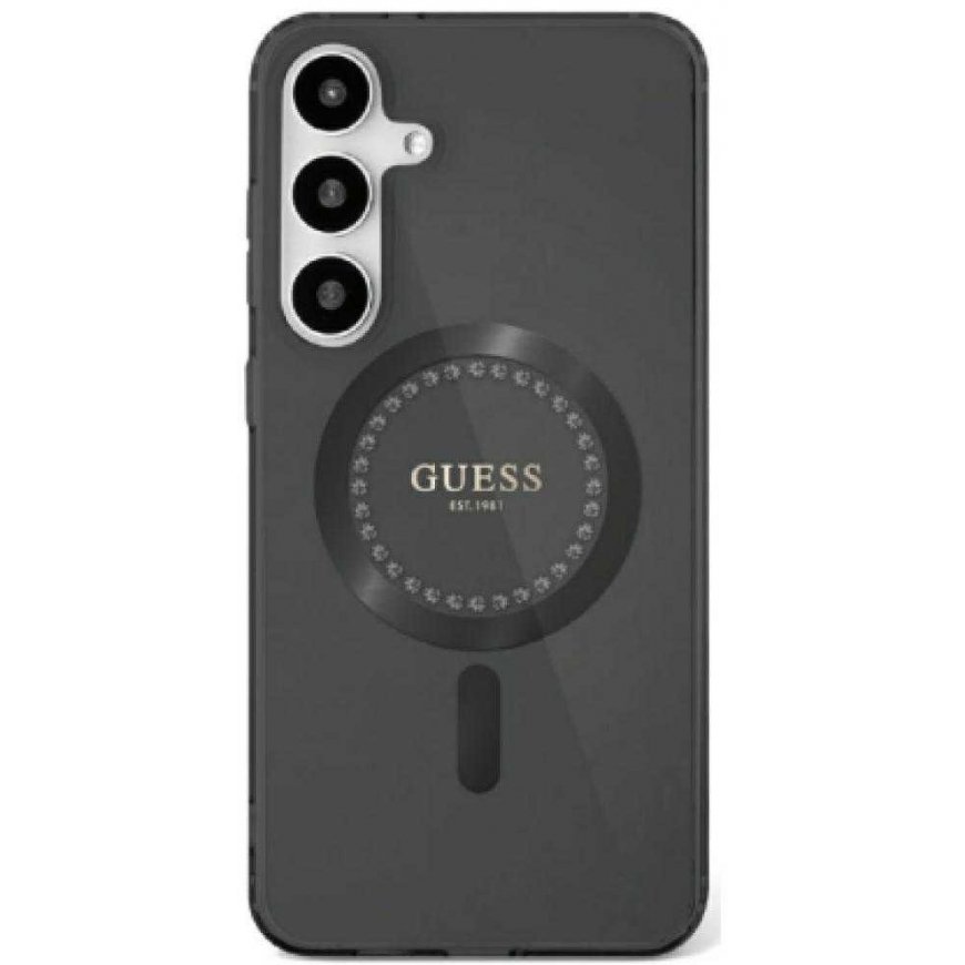 Guess Rhinestones Printed Classic Logo MagSafe Samsung Galaxy S25 puhelimen kuori musta