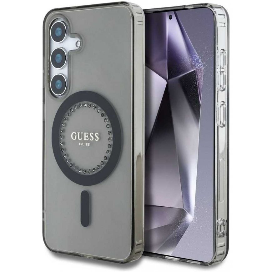 Guess Rhinestones Printed Classic Logo MagSafe Samsung Galaxy S25 phone case black – 3