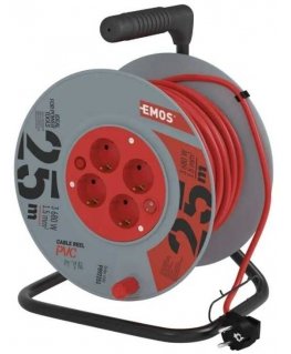 Extension cord - reel 4 sockets 25m 3x1.5mm² red cable EMOS