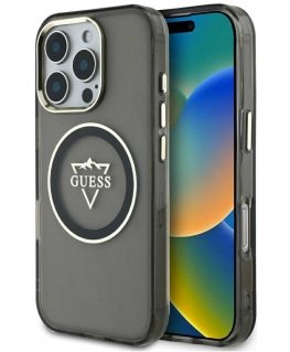 Guess IML Metal Mountain Logo MagSafe Apple iPhone 16 Pro phone case black