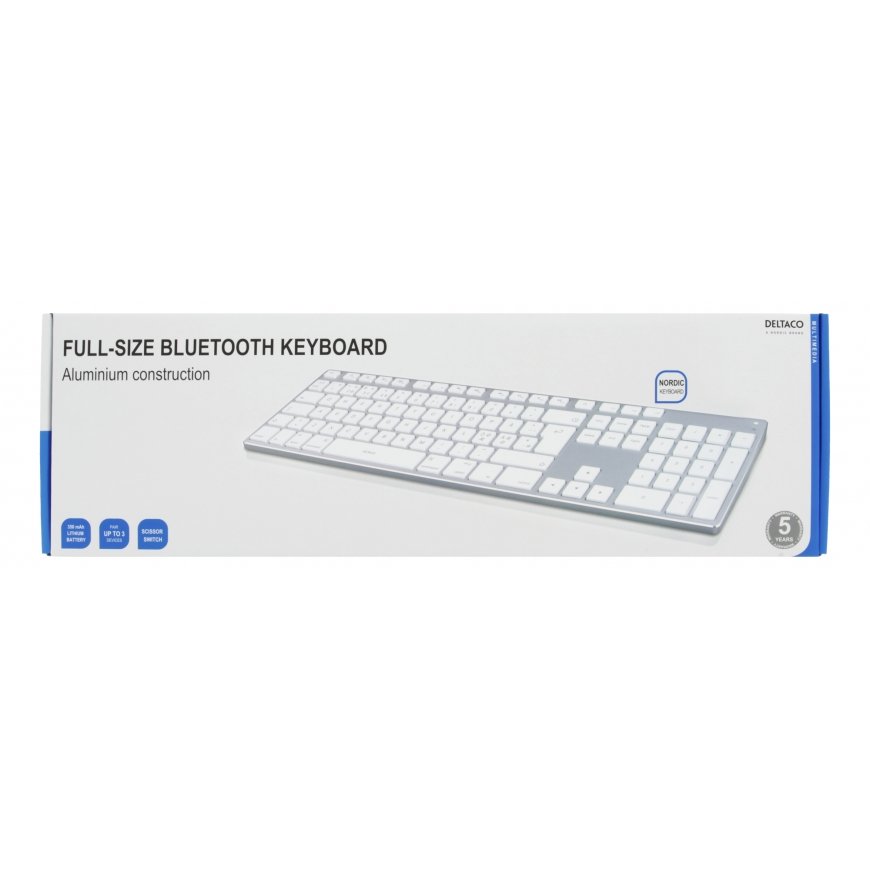 Deltaco TB-402 näppäimistö Universaali USB + Bluetooth QWERTY Hopea, Valkoinen – 5