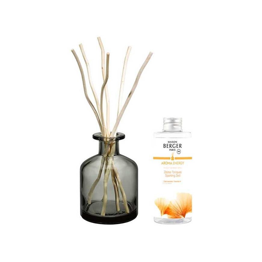 Drėkintuvas Maison Berger Paris Gift set Aroma Energy diffuser pilka + refill Fresh tonic 200 ml 200ml Kvapas namams su lazdelėm