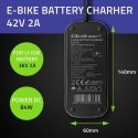 Qoltec Szybka Įkroviklis do roweru skutera elektrycznego 36V | 42V | 2A | 5.5*2.1 | wodoodporna +kabelis zasilający