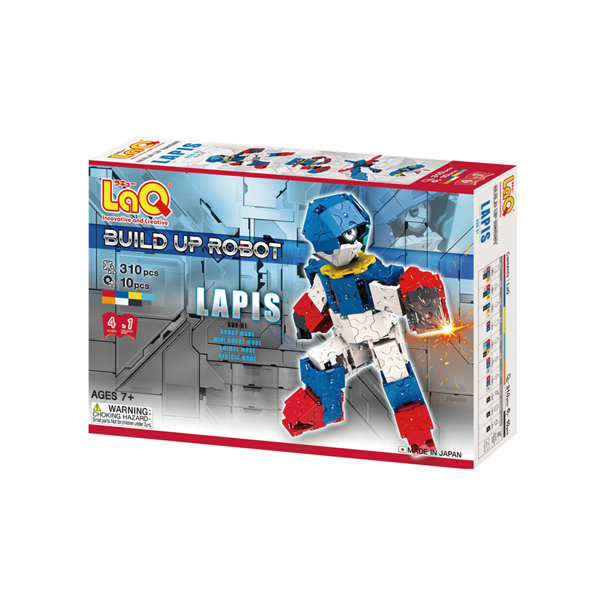 Japoniškas edukacinis konstruktorius LaQ "Robot Lapis" (310 detalių, 10 "Hamacron" detalių (ratų ir jų ašių), 4 schemos, 7 spalv – 2