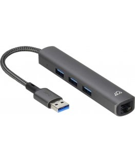 Bluecloud USB-A-keskitin gigabitin ethernetillä, 4 porttia