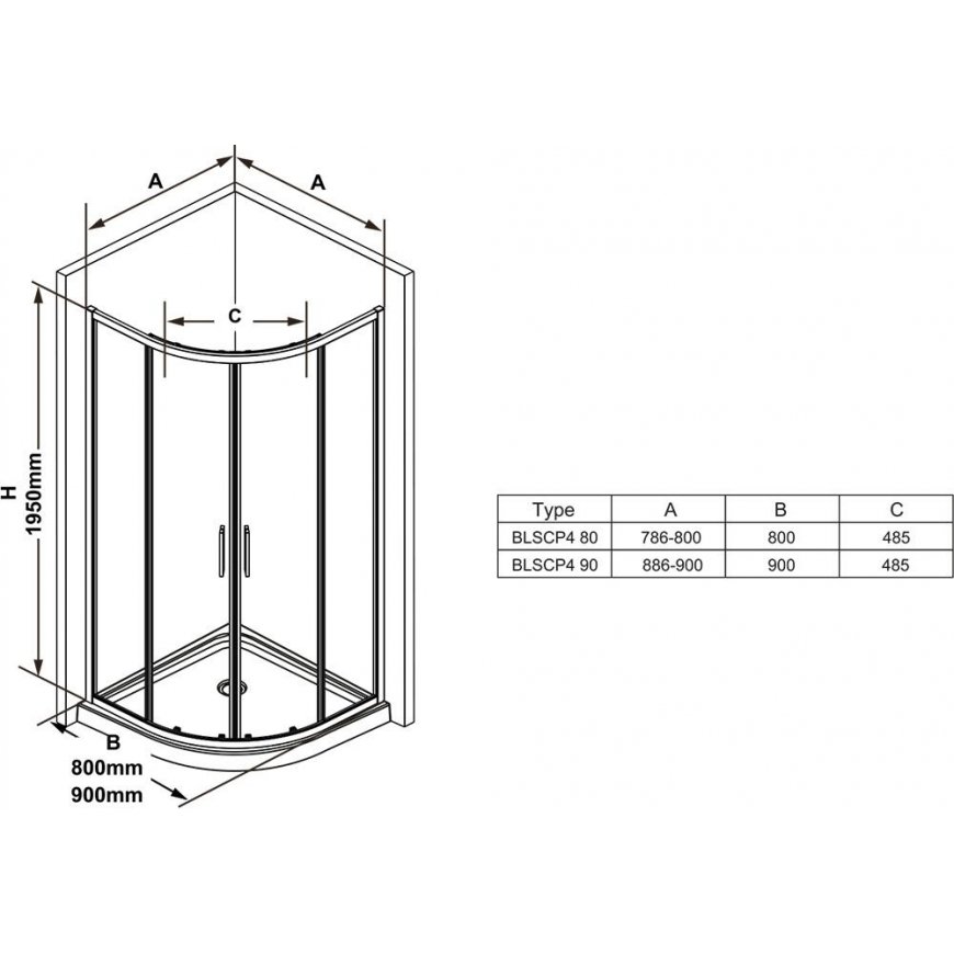 Semicircular shower enclosure Ravak Blix Slim, BLSCP4-80 black+glass Transparent – 4