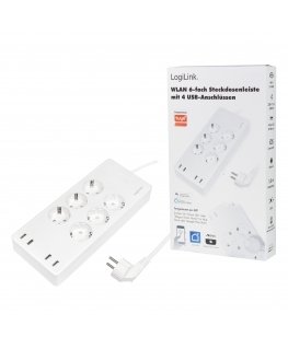 LogiLink SH0105 nutikas pikendusjuhe 6 vahelduvvoolu kontakt Tüüp F 1,8 m 4 2400 W Valge
