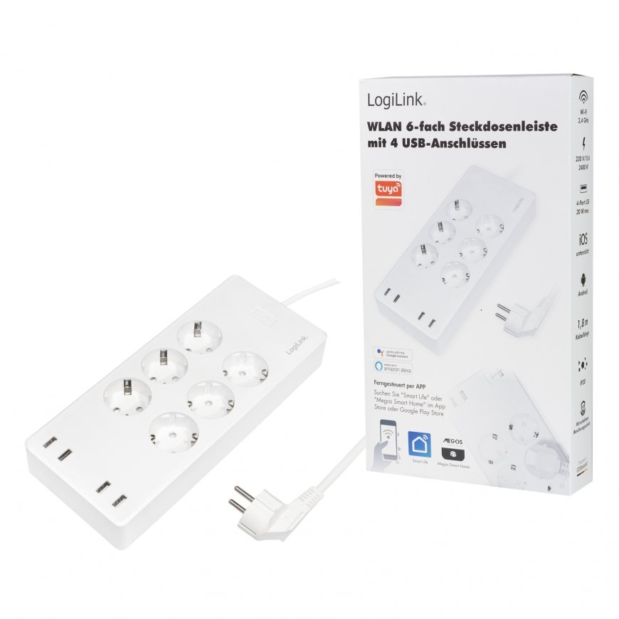 LogiLink SH0105 интеллектуальный блок электророзеток 6 розетка(и) Тип F 1,8 m 4 2400 W Белый