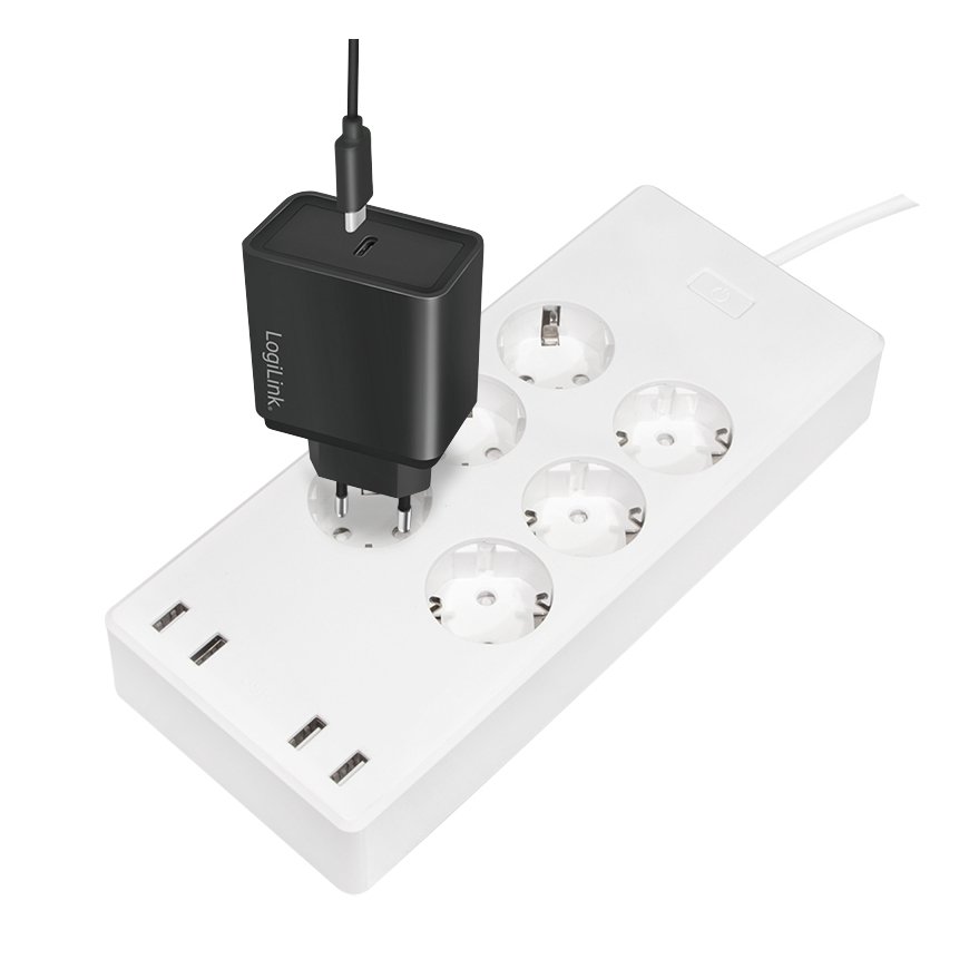 LogiLink SH0105 nutikas pikendusjuhe 6 vahelduvvoolu kontakt Tüüp F 1,8 m 4 2400 W Valge – 2