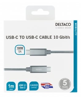 Deltaco USBC-1417M USB кабель USB 3.2 Gen 2 (3.1 Gen 2) 1 m Серебристый