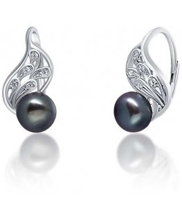 Jwl Luxury Pearls Prabangūs sidabriniai auskarai su tikru juodu perlu JL0674