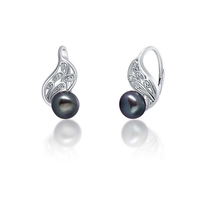 Jwl Luxury Pearls Prabangūs sidabriniai auskarai su tikru juodu perlu JL0674