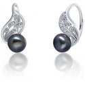 Jwl Luxury Pearls Prabangūs sidabriniai auskarai su tikru juodu perlu JL0674 Jwl Luxury Pearls Prabangūs sidabriniai auskarai su tikru juodu perlu JL0674