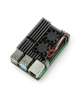 Oem Raspberry Pi 4B alumiinijäähdytin kahdella tuulettimella - laatikon harmaa