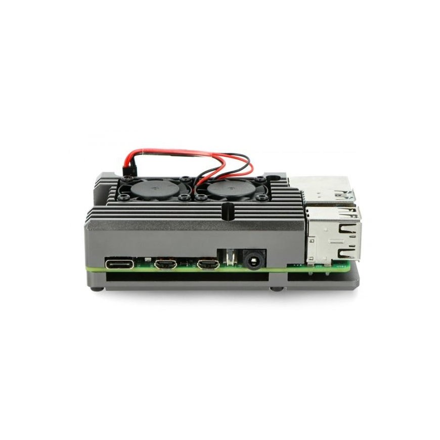 Oem Raspberry Pi 4B aliumininis radiatorius su dviem ventiliatoriais - dėžutė pilkos spalvos – 4