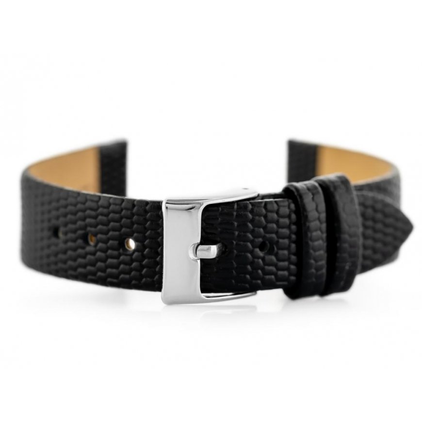 Pacific W107 leather watch strap - black/sr. 20mm