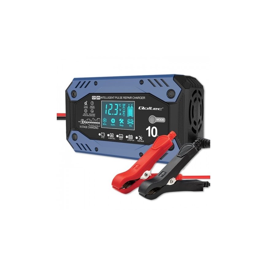 Qoltec 52482 vehicle battery charger 12/24 V Black, Blue