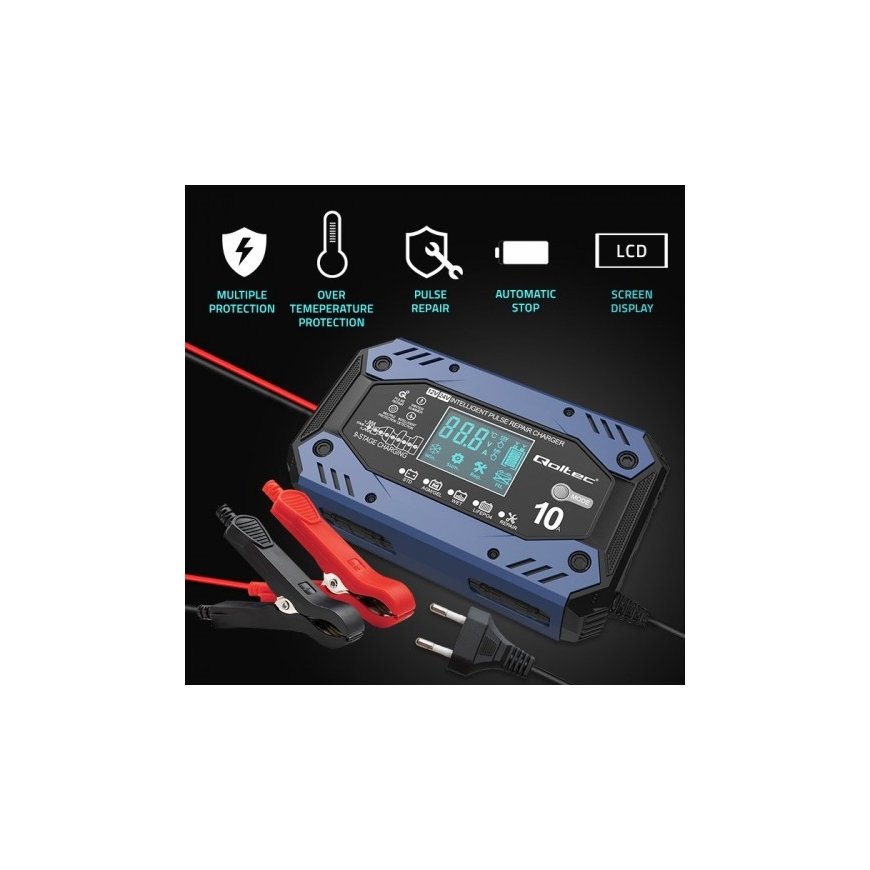 Qoltec 52482 automobilio akumuliatoriaus įkroviklis 12/24 V Juoda, Mėlyna – 3