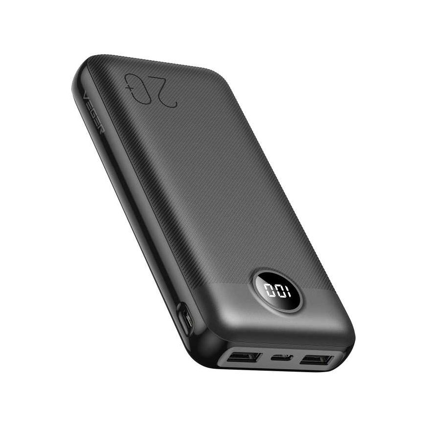 4Kom Išorinė baterija POWER BANK VEGER (L20S) 20000mAh (2xUSB 1xType-C QC3.0 20W) juoda