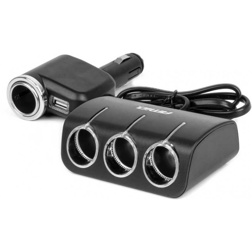 Cigarette lighter socket splitter with charger and bulb 12v 24v 120w 80cm amio-04360