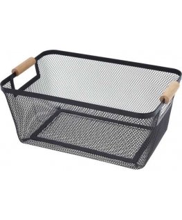 Storage Solutions Metal basket with wooden handles, 35.5 x 23 x 16 cm