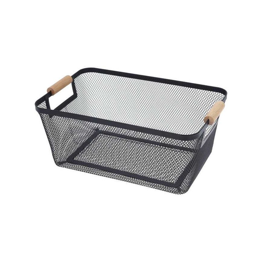 Storage Solutions Metal basket with wooden handles, 35.5 x 23 x 16 cm