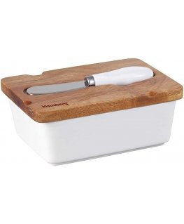 PORCELANOWA MASELNICZKA Z NOŻYKIEM POKRYWKA ACACIA KLAUSBERG KB-7785 WHITE