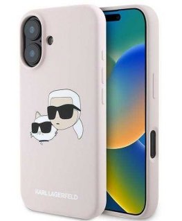 Karl Lagerfeld Silicone Case Heads Print MagSafe for iPhone 16 Plus - Pink