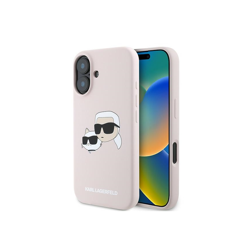 Karl Lagerfeld Silikoninis dėklas Heads Print MagSafe for iPhone 16 Plus - Rožinė – 2