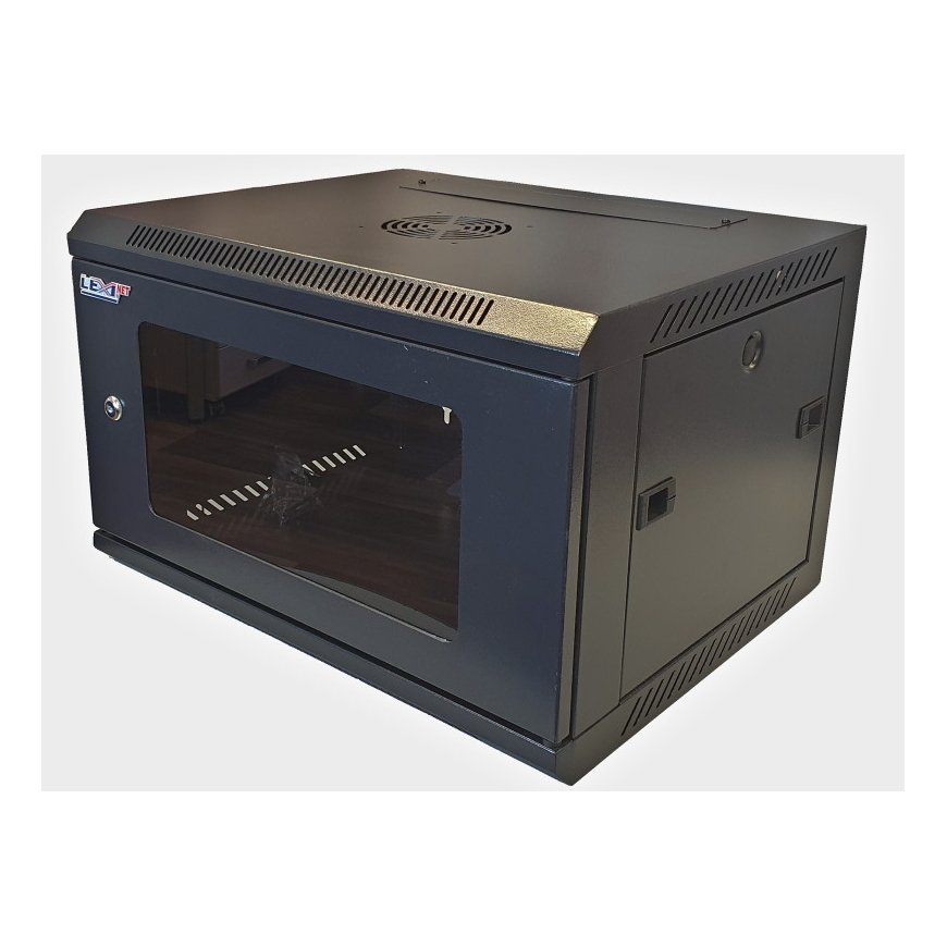 LEXI-Net 19" wall cabinet 12U 600x450, load capacity 60 kg, glass doors, extended, black