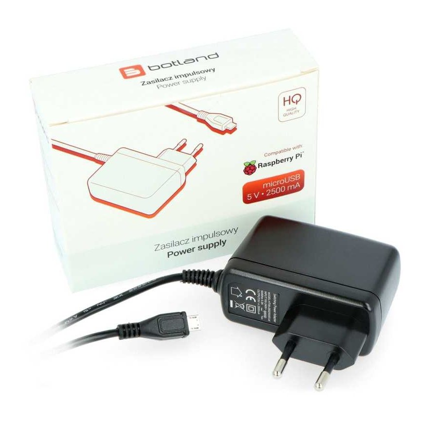 5V/2.5A microUSB power supply for Raspberry Pi 3B+/3A+/3B/2B/Zero