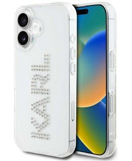Karl Lagerfeld IML Rhinestones -logokotelo iPhone 16:lle läpinäkyvä