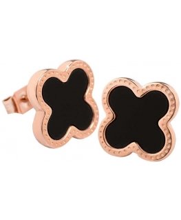 Troli Pink Flower Earrings Plated Steel with Black Center KE-006