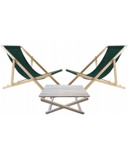 Chaise longue table set + 2 loungers, Green, Woodok