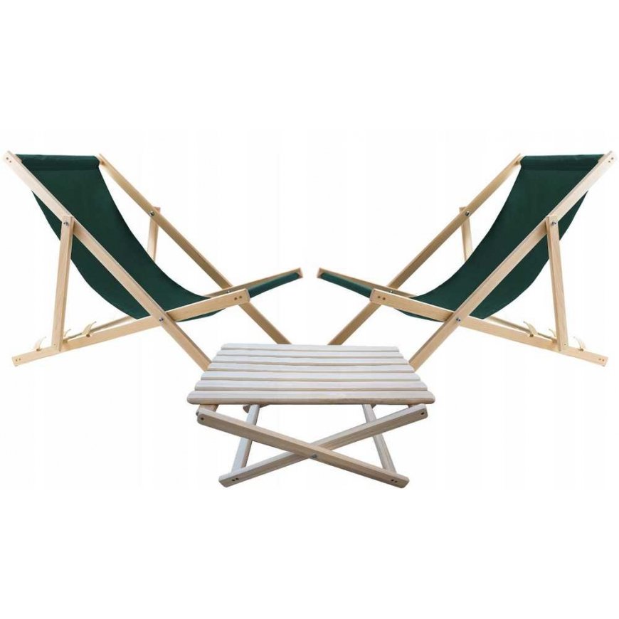 Chaise longue table set + 2 loungers, Green, Woodok