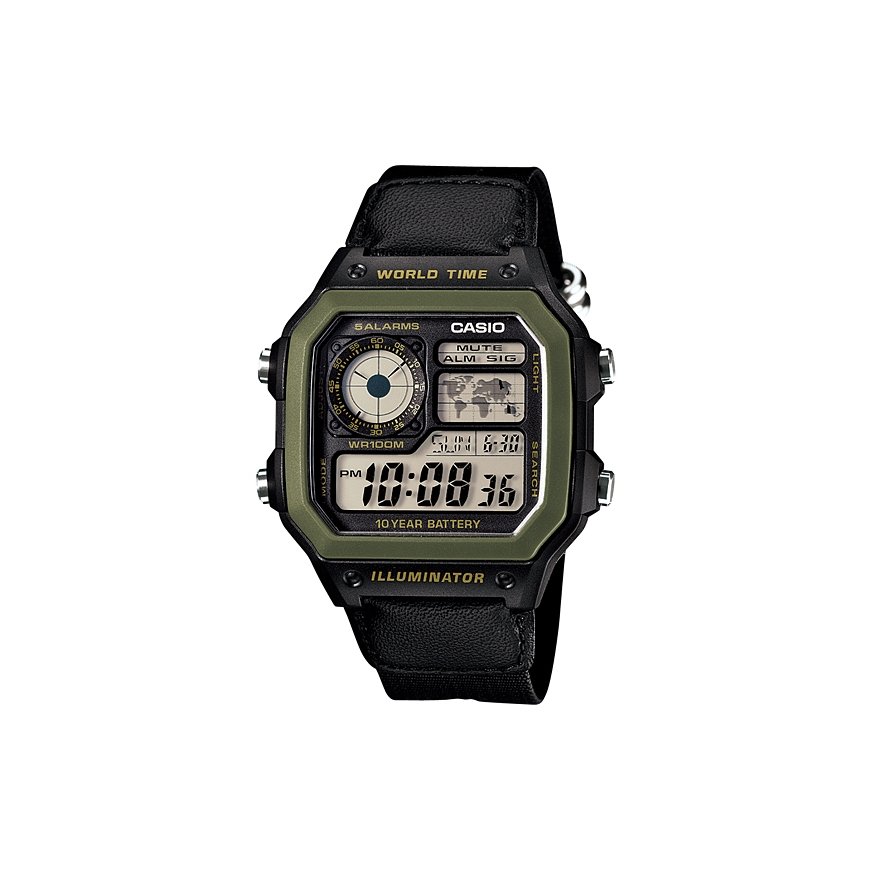 Casio AE-1200WHB-1BVDF rokas pulkstenis Rokaspulkstenis Elektronisks Melns, Zaļš