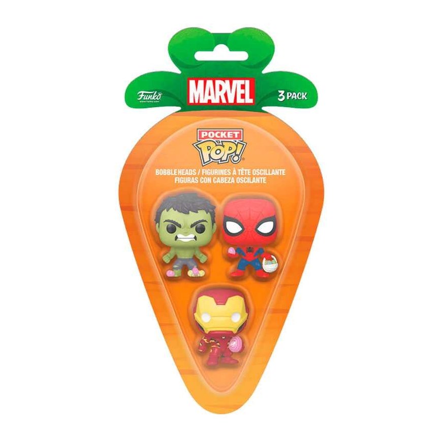 Funko Carrot Pocket POP blister 3 figures Marvel Spiderman Hulk Iron Man easter