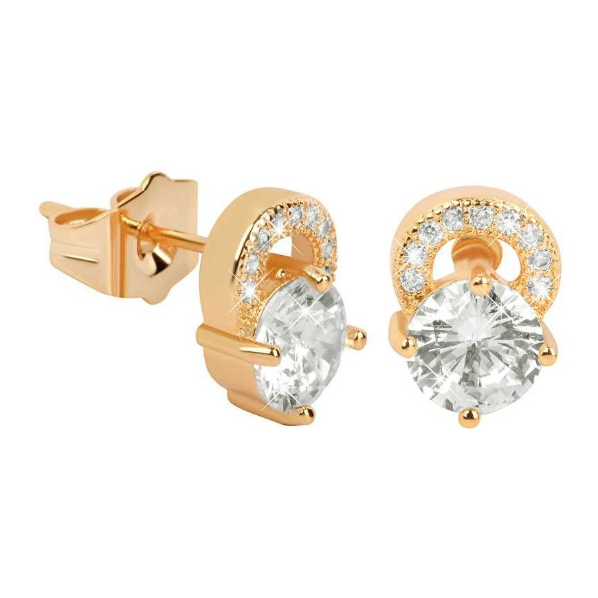Troli Gold-plated shiny earrings with clear crystals