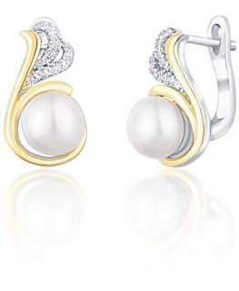 Jwl Luxury Pearls Sidabriniai dvispalviai auskarai su tikrais perlais ir cirkoniais JL0720
