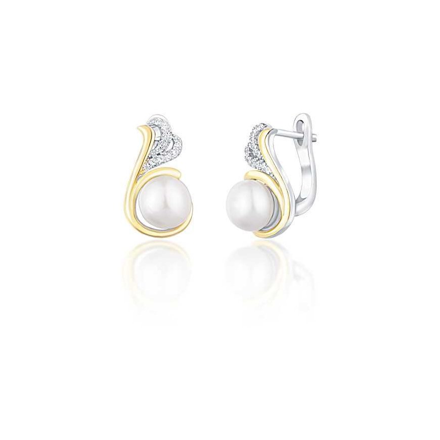 Jwl Luxury Pearls Sidabriniai dvispalviai auskarai su tikrais perlais ir cirkoniais JL0720