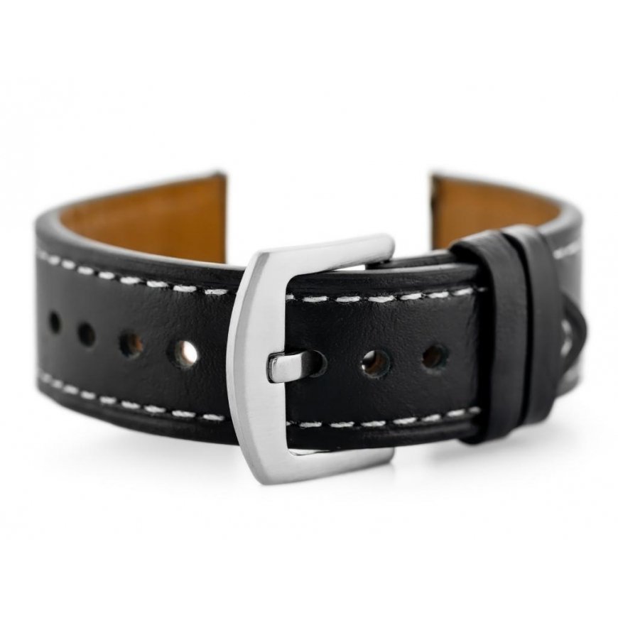 Pacific W81 leather watch strap - juodas/baltas 22mm