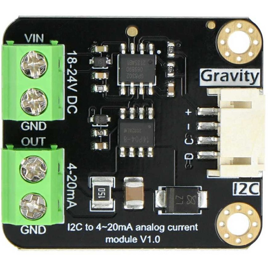 Gravity - DAC 2-kanavainen 4-20mA I2C digitaali-analogiamuunnin - DFRobot DFR0972 – 2